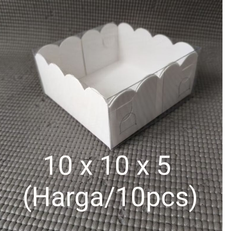 BOX MIKA PUTIH - KOTAK DONAT- DUS - PUDDING-BOX BROWNNIES  10x10x5  (ISI 10 PCS)