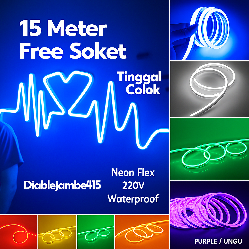 Lampu Led Neon Flex 10 15 Meter Free Socket Kamar Aesthetic Tempel Dinding Ready Remote RGB Running