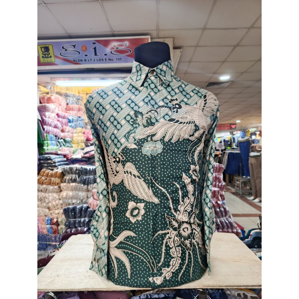 Hijau Sage, Kemeja Batik Bahan Katun Polymikro, Tersedia Seragaman, Size S.M.LXL.XXL