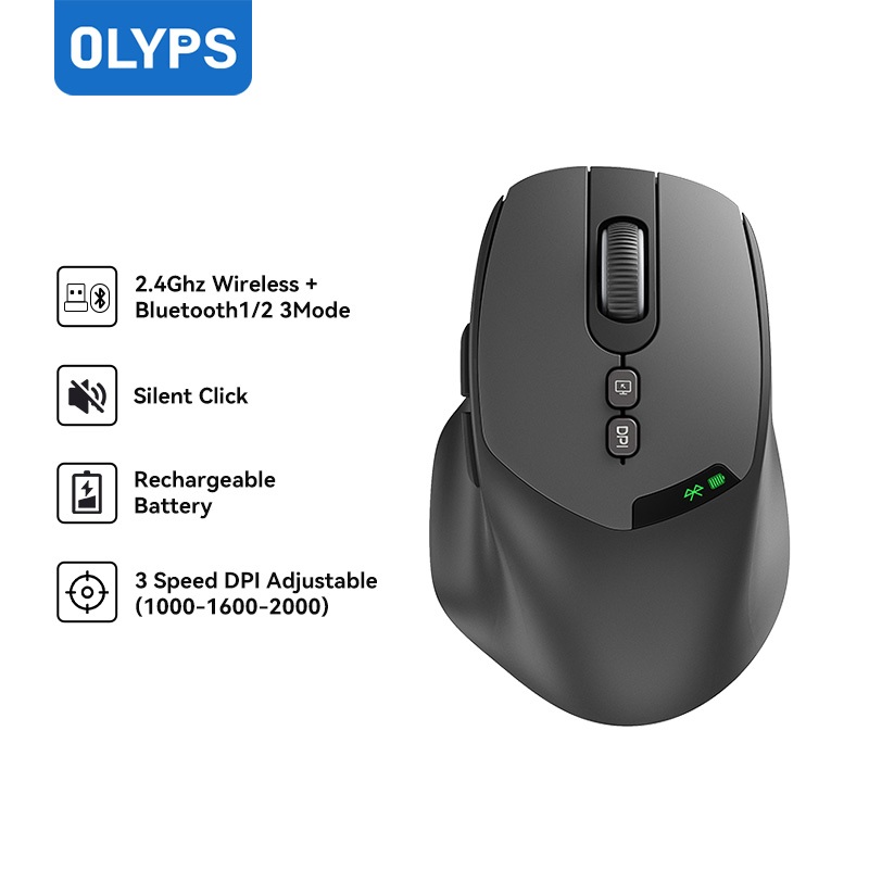 OLYPS Mouse Wireless Bluetooth Silent Click Rechargeable Mouse Laptop Tanpa Kabel Optical 2000DPI