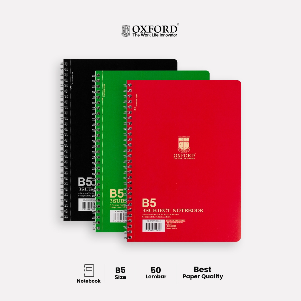 

Oxford Notebook B5 Spiral 50 Lembar Buku - Spiral Hardcover Ivory Warna Black / Green / Red