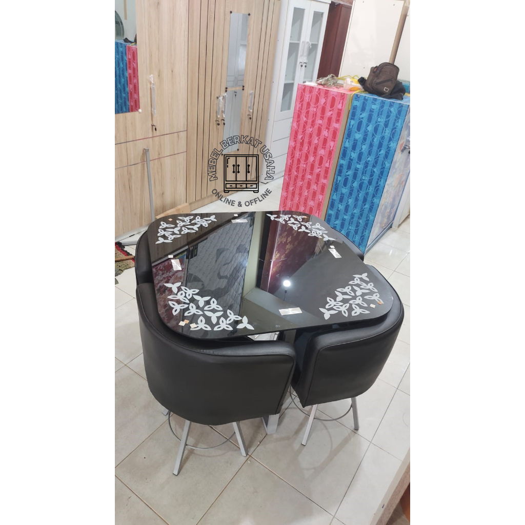 Meja Makan Kaca Kursi 4 Minimalis