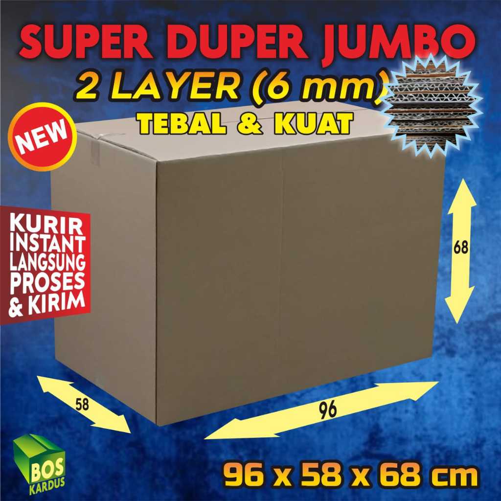 

Kardus Besar Packing Pindahan Bekas Jumbo Dus Packaging Baru Tebal Box Karton Kerdus 2 ply Layer 96x58x68 Double Wall D22
