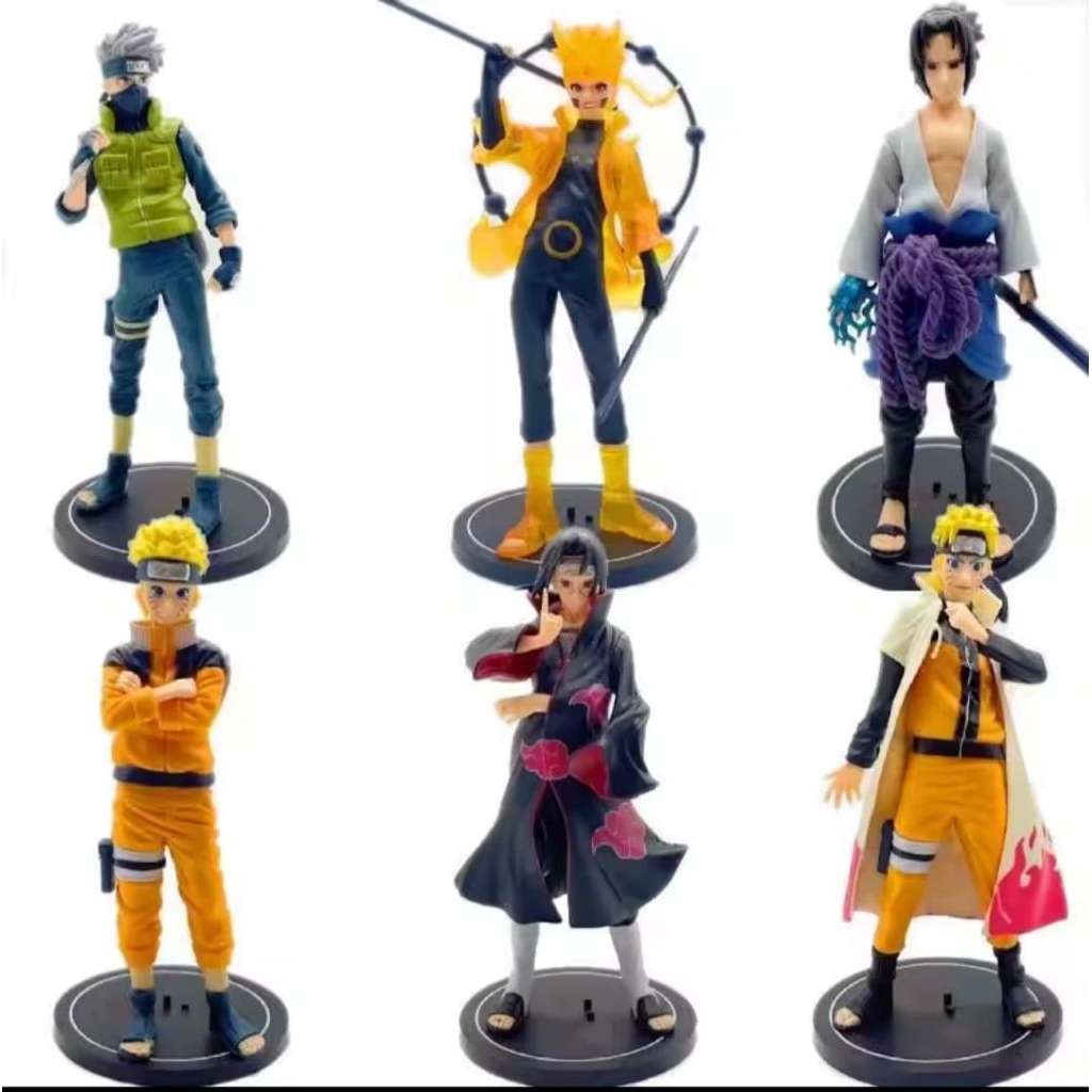 READY STOK Action Figur Naruto Set 6 Pcs Ukuran Besar 18cm Kakashi / Naruto Kyubi / Sasuke / Itachi 