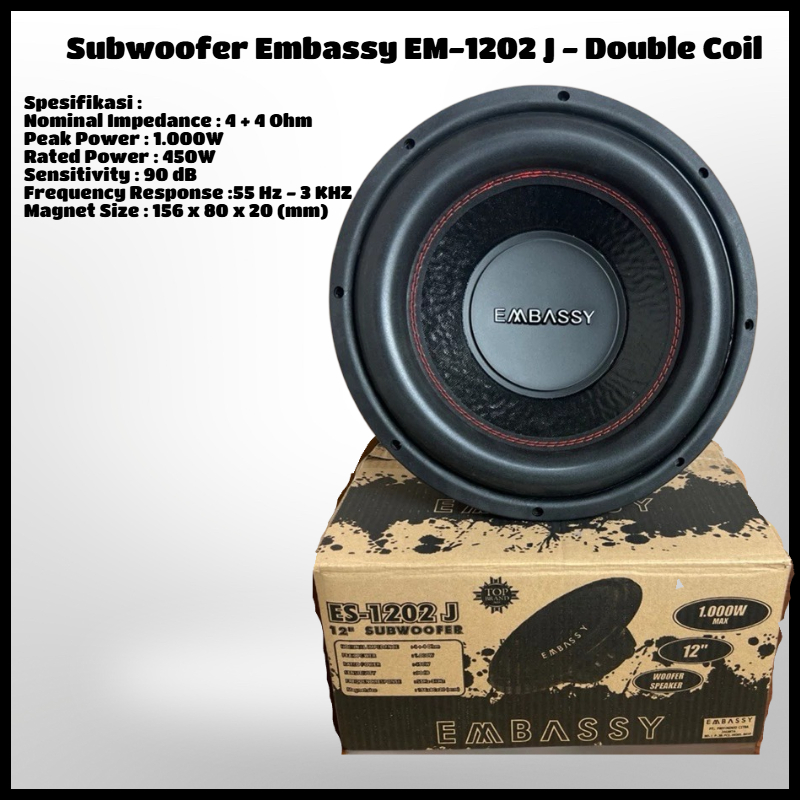 Subwoofer Embassy ES-1202J Double Coil 12 Inch