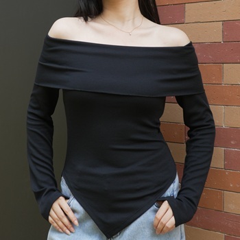 T-Shirt Off Shoulder Long Sleeve Asymmetrical 1798 (S/M/L)