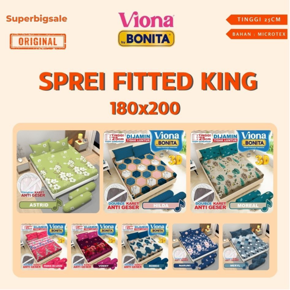[NEW PRODUK] VIONA - Sprei FITTED King T25 (180x200) tinggi 25 BY BONITA Ada Karet Anti Slip SUPER T