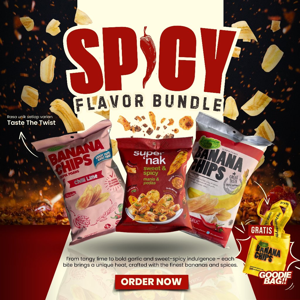 

Bundle Keripik Pisang Pedas – Chilli Garlic, Chilli Lime & Supernak Sweet Spicy | Premium Snack