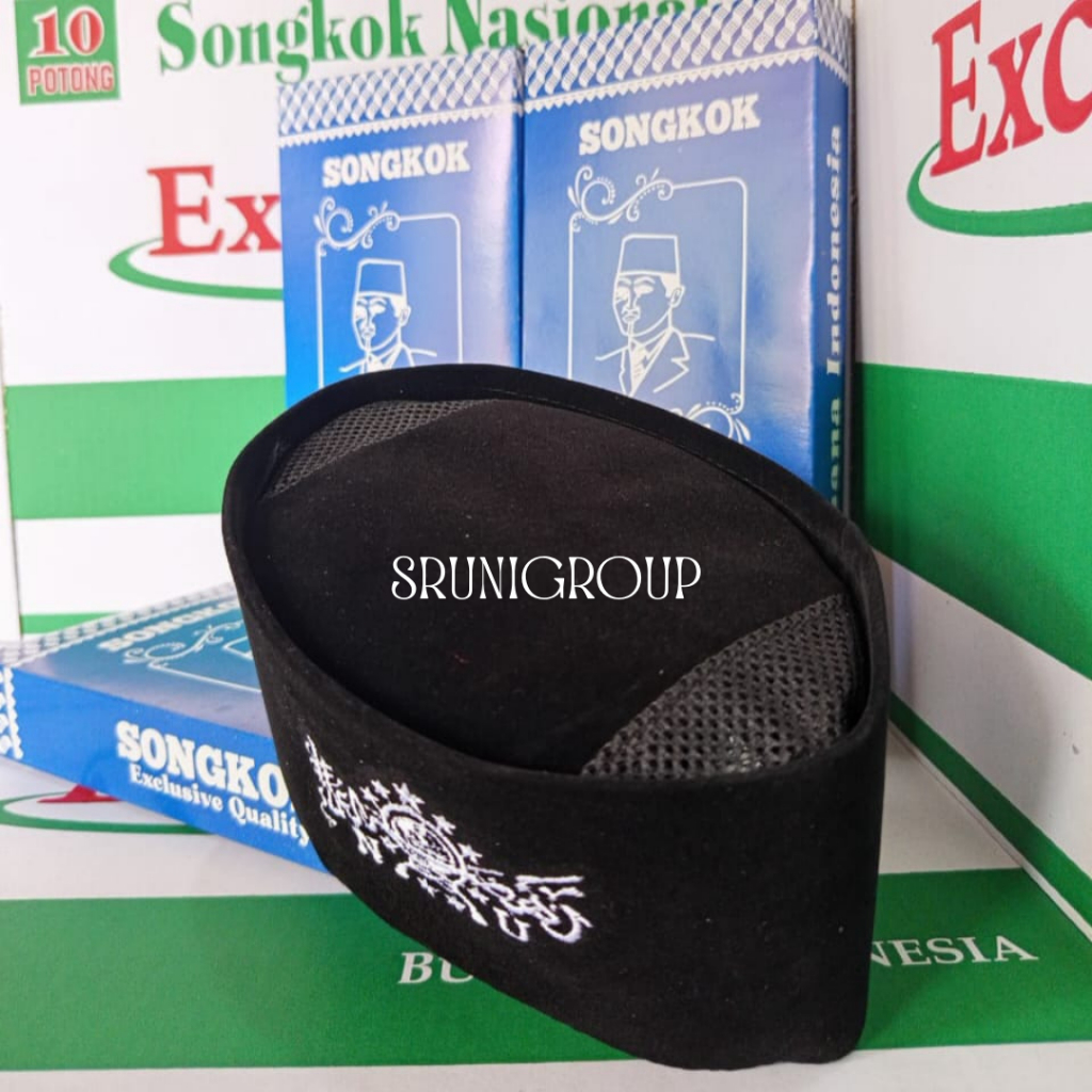 Peci Songkok Kopiah NU Hitam Bordir Kuning / Songkok Nu Bordir tinggi 9 + box kopyah