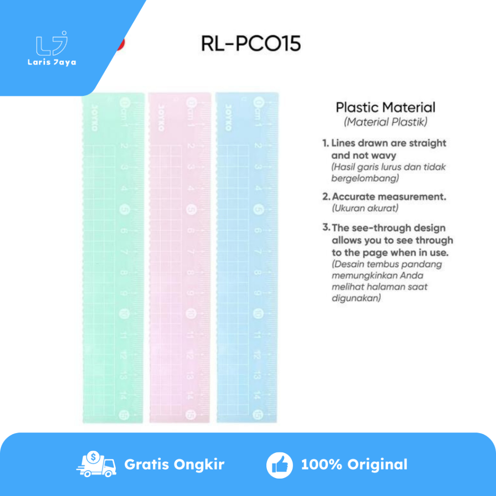 

Penggaris Joyko RL-PCO15 15cm Pastel Color Ruler