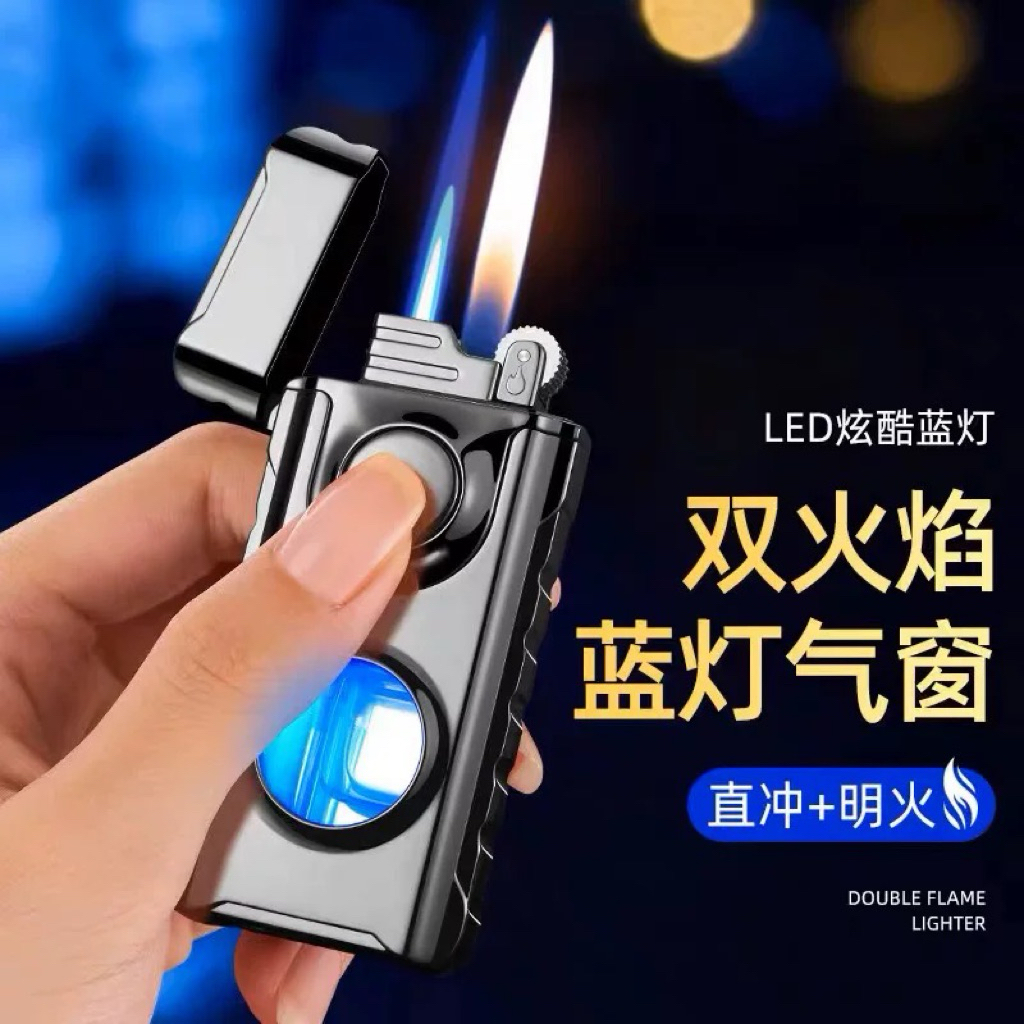 korek api double flame plus lampu TIPE-230 korek gas dua api logam creativ bisa di isi ulang plus bo