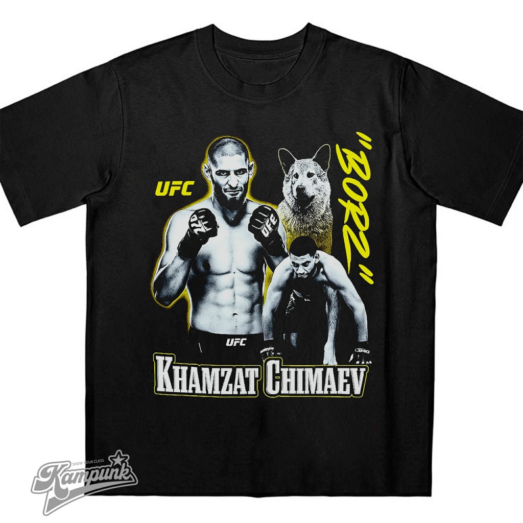 Kaos UFC Khamzat Chimaev Hitam dengan Desain Petarung - Premium Polyester - 201
