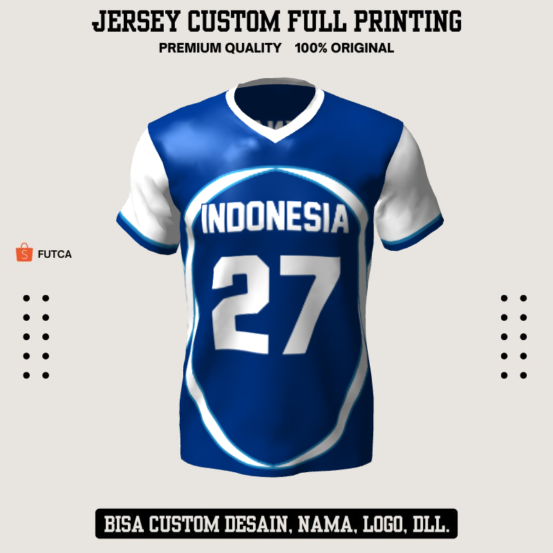 Kaos Jersey Futsal Retro Vintage Biru Putih 471 - Jersey Baju Olahraga Full Printing