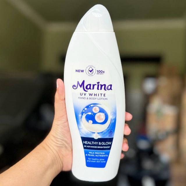 Marina Body lotion UV white Healthy & Glow 460ml || Handbody Marina Biru Jumbo Ukuran Besar