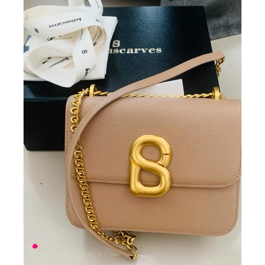 Audrey Leather Bag Buttonscarves Taupe Small PL