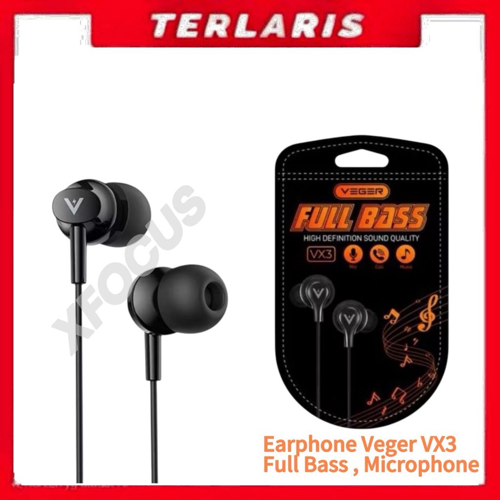 HF Earphone Headset Veger  VX3 Full Bass Original 100% / Headset Full Bass