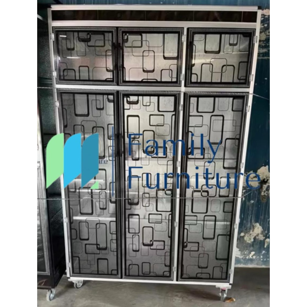 Lemari Rak Piring 3 Pintu Tutup 6 Daun Corak Tempahan Aluminium