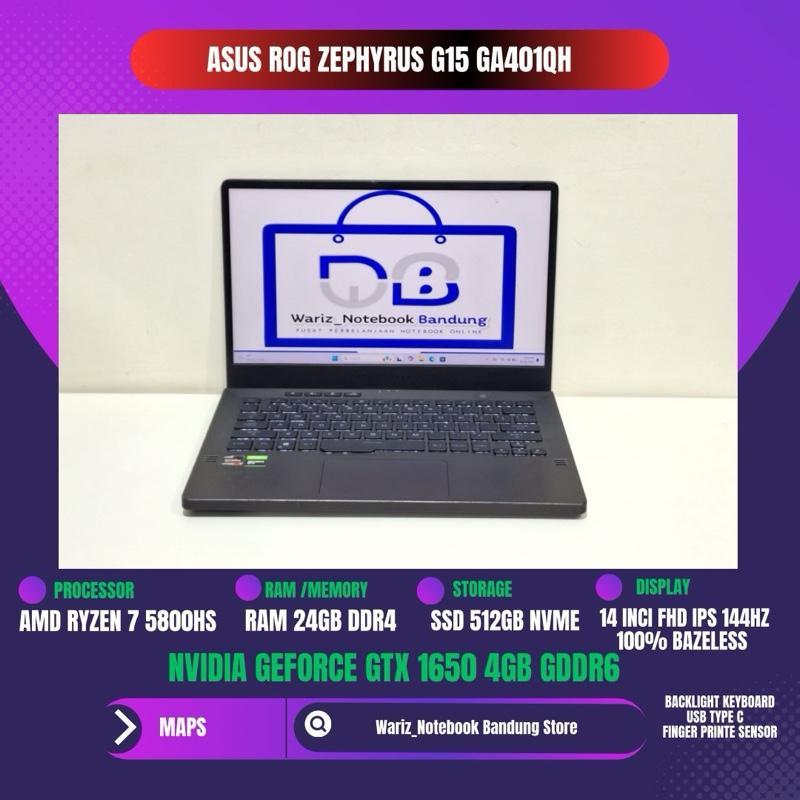 ASUS ROG ZEPHYRUS G14 GA401QH AMD RYZEN 7 5800HS RAM 16GB SSD 512GB NVIDIA GTX 1650 144Hz 100sRGB