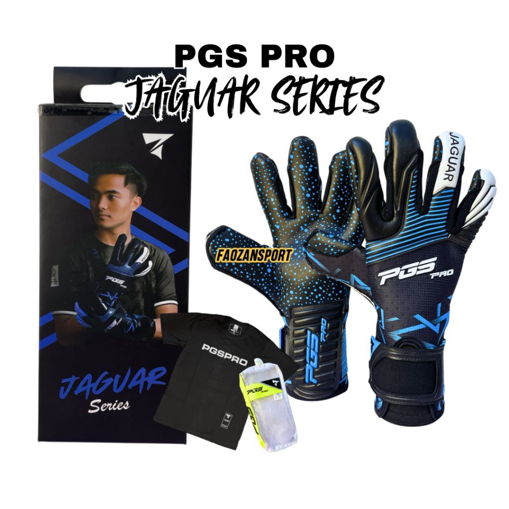Sarung Tangan PGS PRO JAGUAR Series glove goalkeeper sepakbola futsal tanpa tulang hitam putih
