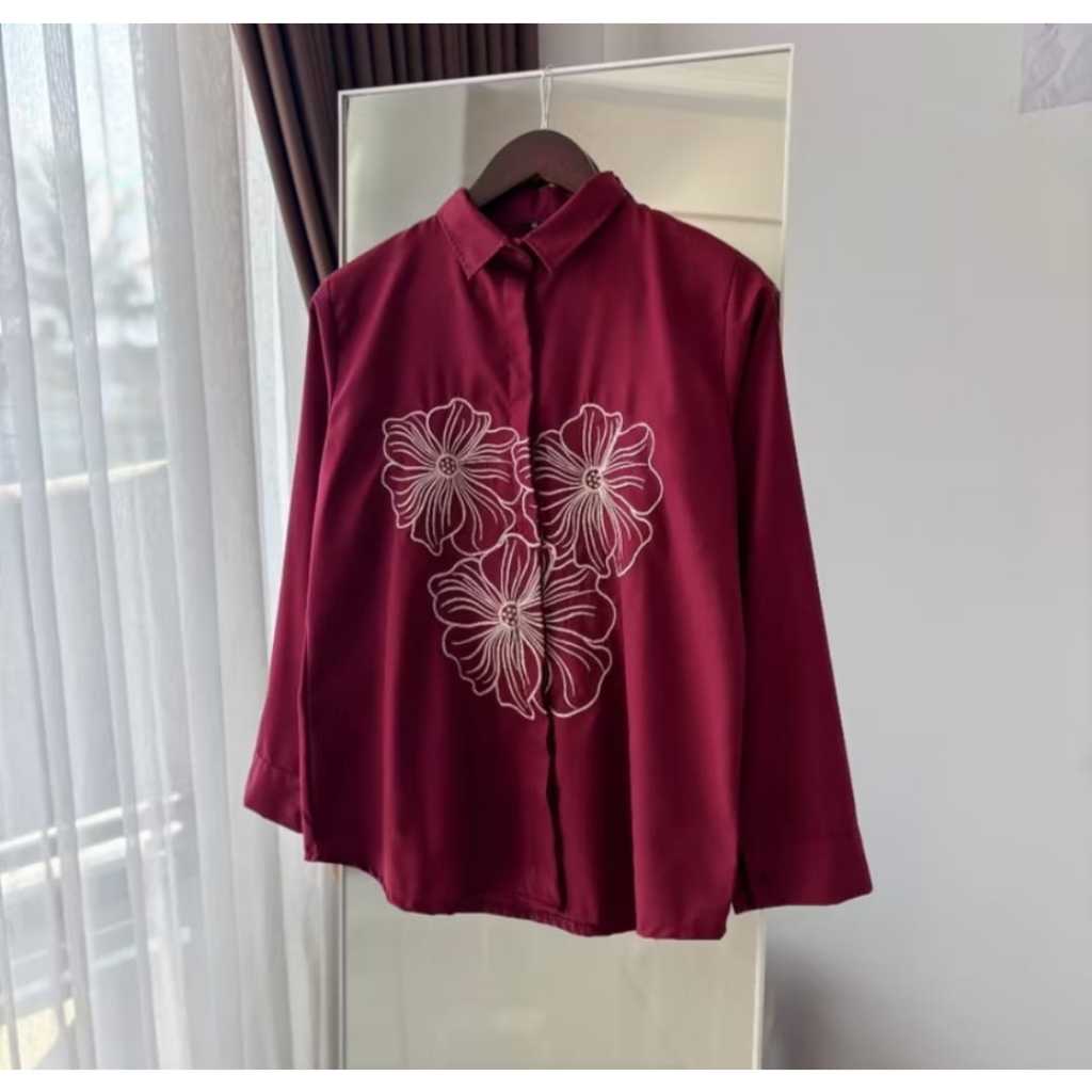 Naya Kemeja Wanita Bordir Bunga Rempel Tiga Baju Atasan Wanita Terbaru