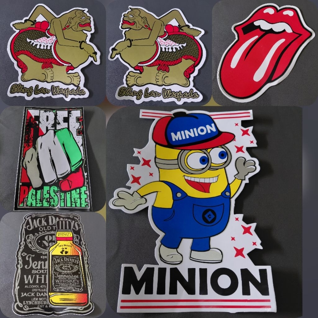 Stiker motor vinyl jumbo stiker dasbor wayang semar rolling stones minion palestina stiker macam-mac