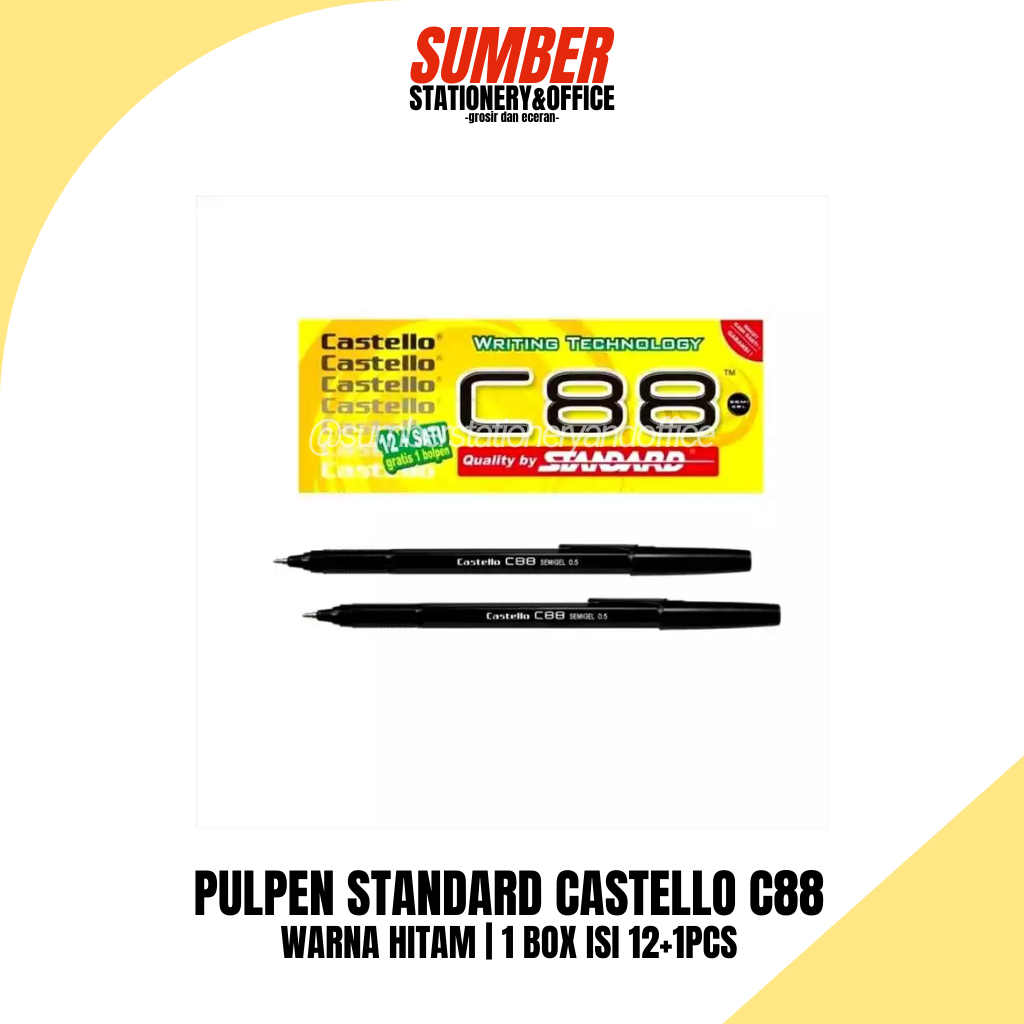 

Pulpen Standard Castello C88 Hitam - Isi 12+1 Gratis 1 - Ballpen Smooth Writing [1 Pack]
