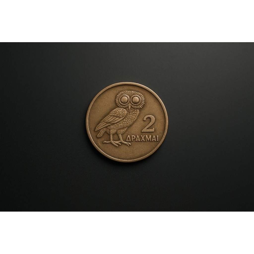 koleksi koin kuno koin 2 Drachmae (ΔΡΑΧΜΑΙ), mata uang resmi Yunani