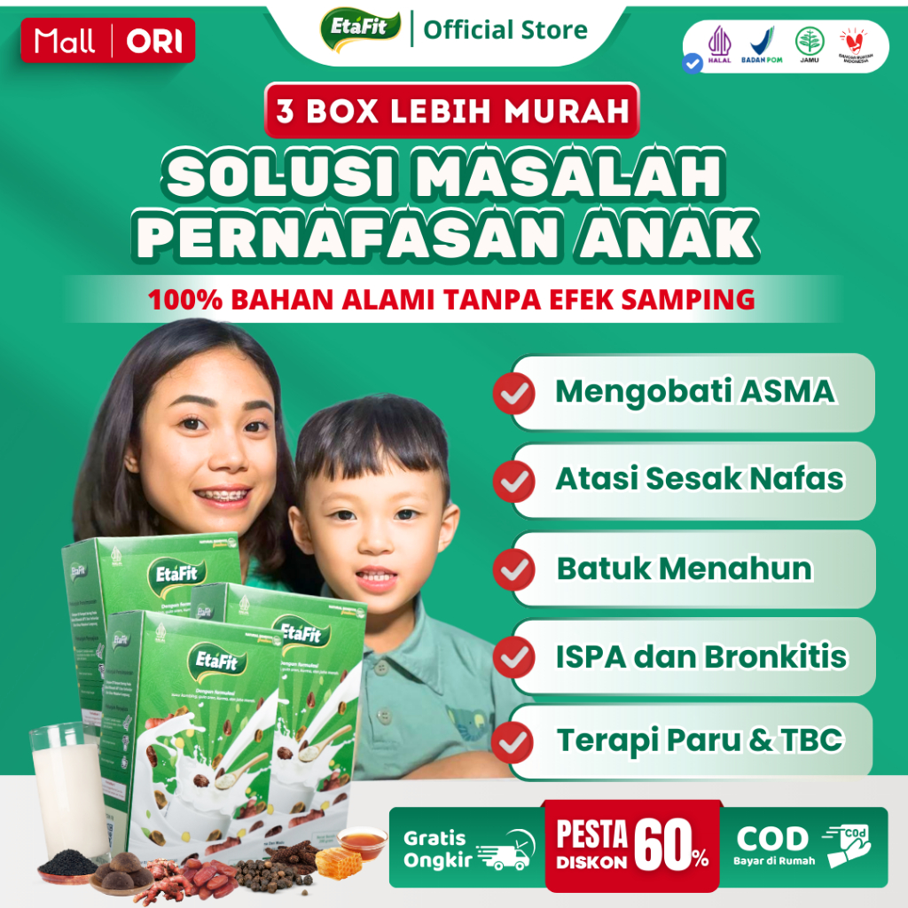 

ETAFIT - Solusi Asma Sesak Nafas dan Batuk Anak - Susu Kambing Etawa Asli 100% Original - 3 Box