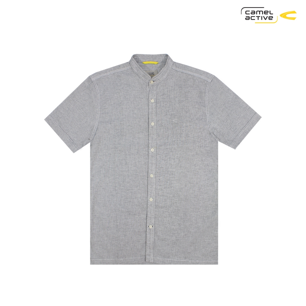 camel active Men's Henley Grey Short Sleeve Shirt - kemeja koko