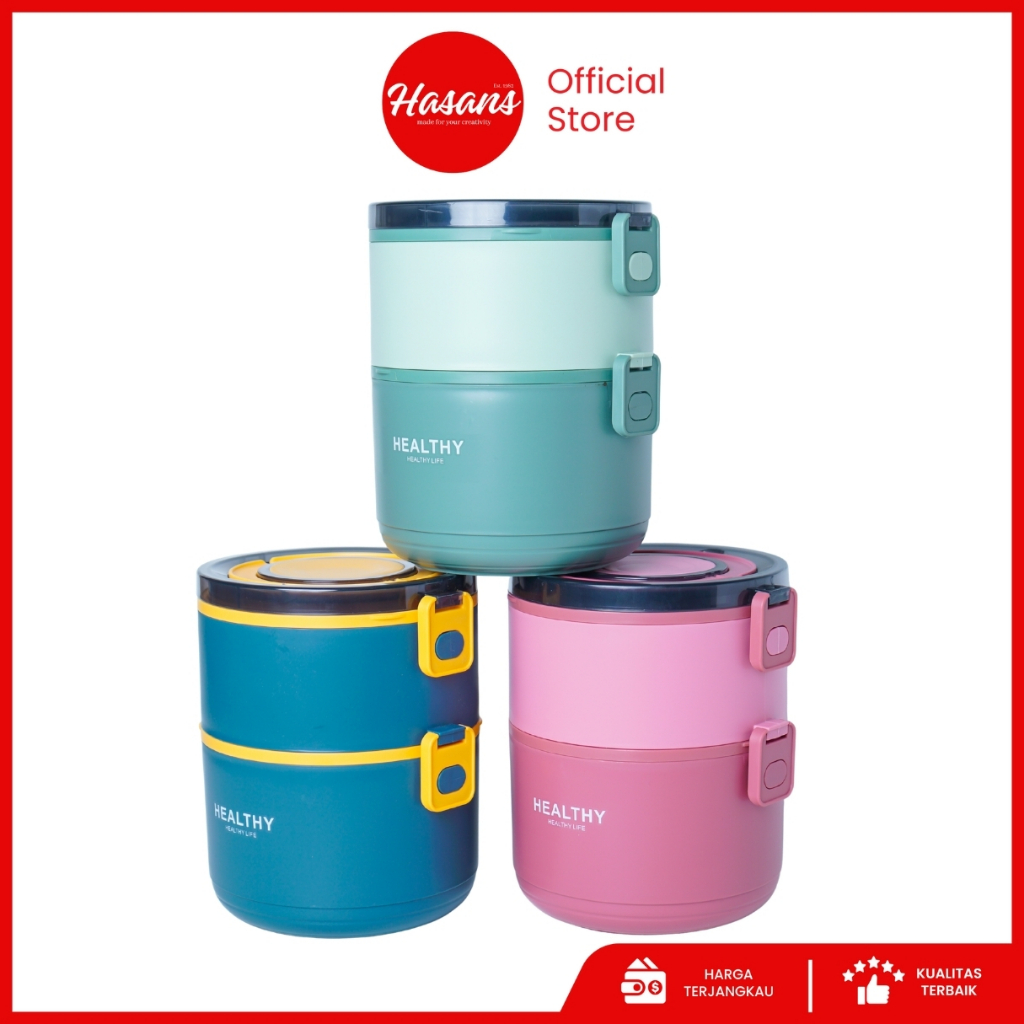 Set Kotak Bekal Makan 2 Tingkat / Round Lunch Box 2 Layer Hs20013
