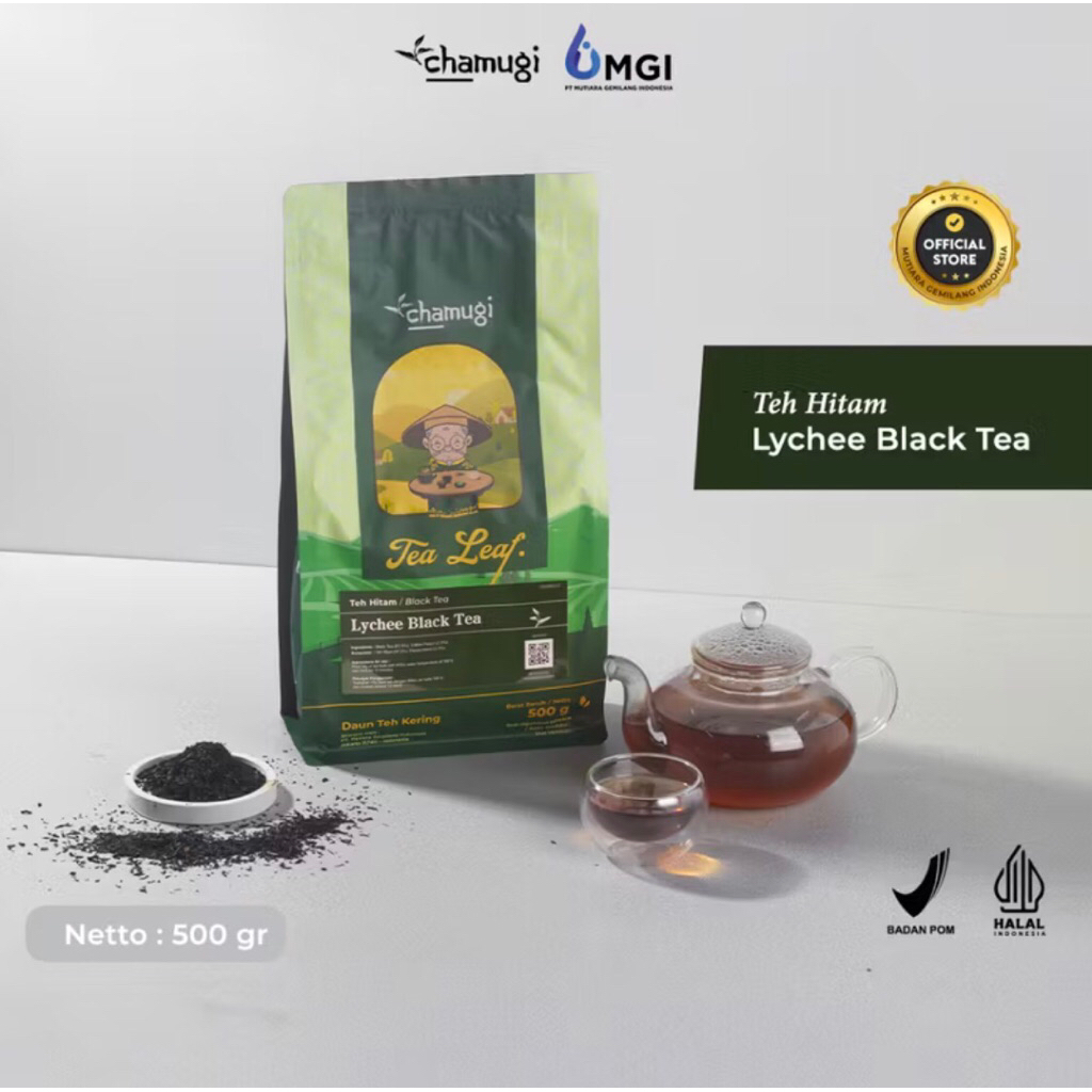 

CHAMUGI Tea Leaf Daun Teh, Lychee Black Tea kemasan 500 gram.