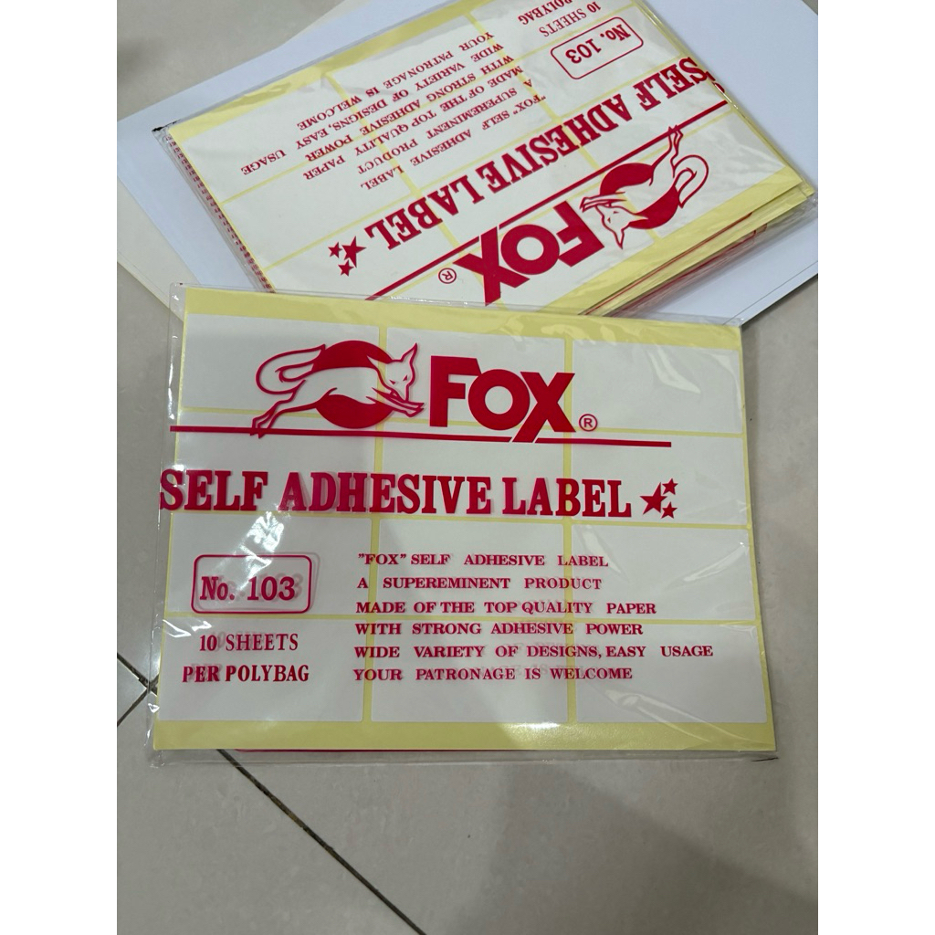 

FOX LABEL STICKER 103 isi 10 sheets