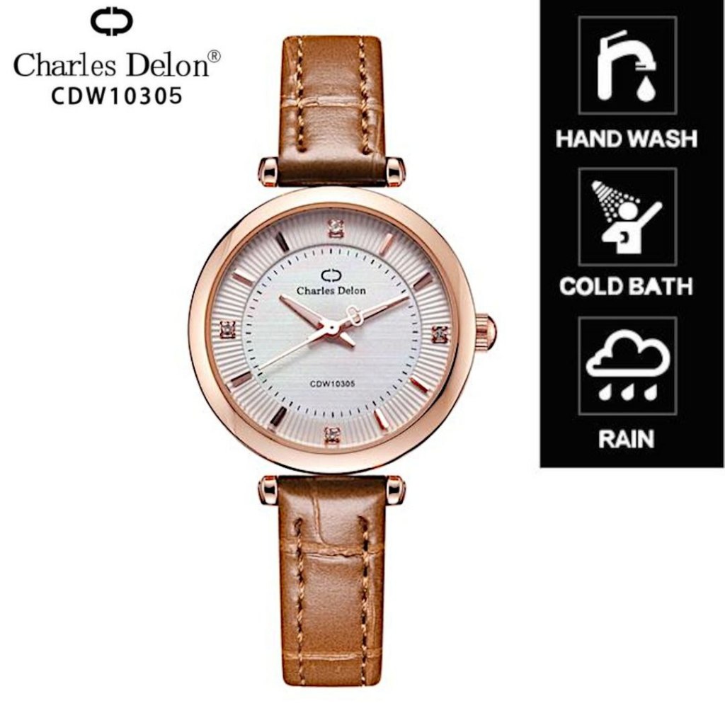 JAM TANGAN WANITA ORIGINAL CHARLES DELON  CDW10305 (33MM) TALI KULIT SALE