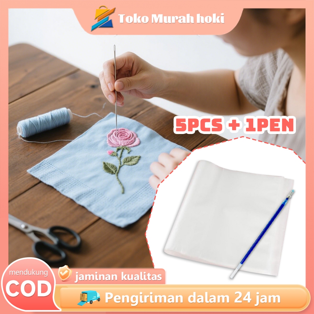 

5pcs Water Soluble Embroidery Kertas Larut Dalam Air Untuk Bordir Water Soluble Paper Dengan Pen