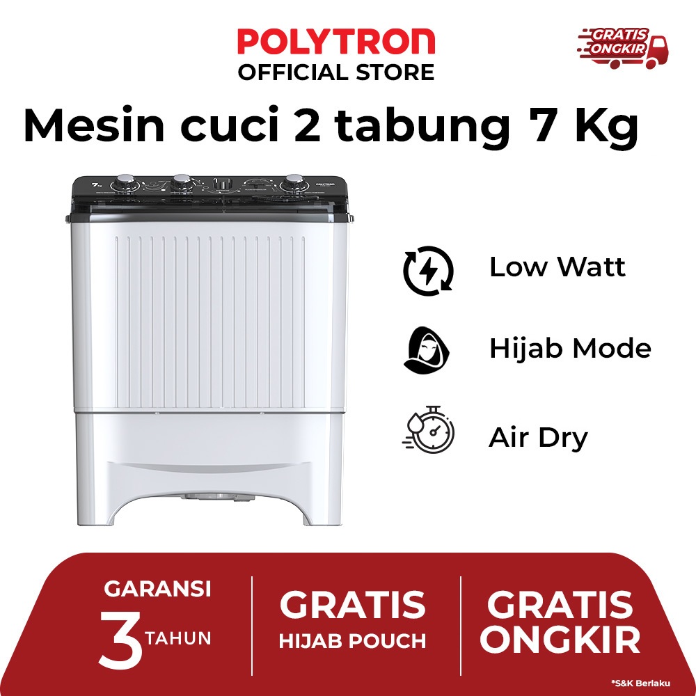 POLYTRON Mesin Cuci 2 Tabung Primadona Giant Series Hijab 7 Kg - PWM 7081