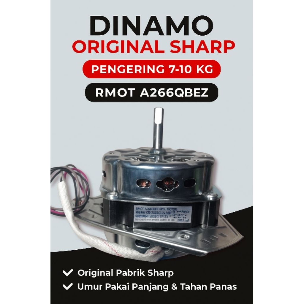 ORIGINAL Dinamo Motor Pengering/Spin  Mesin Cuci Sharp 7 8 9 10Kg– RMOT A266QBEZ