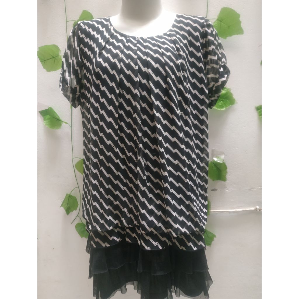 Mini dress hitam motif putih