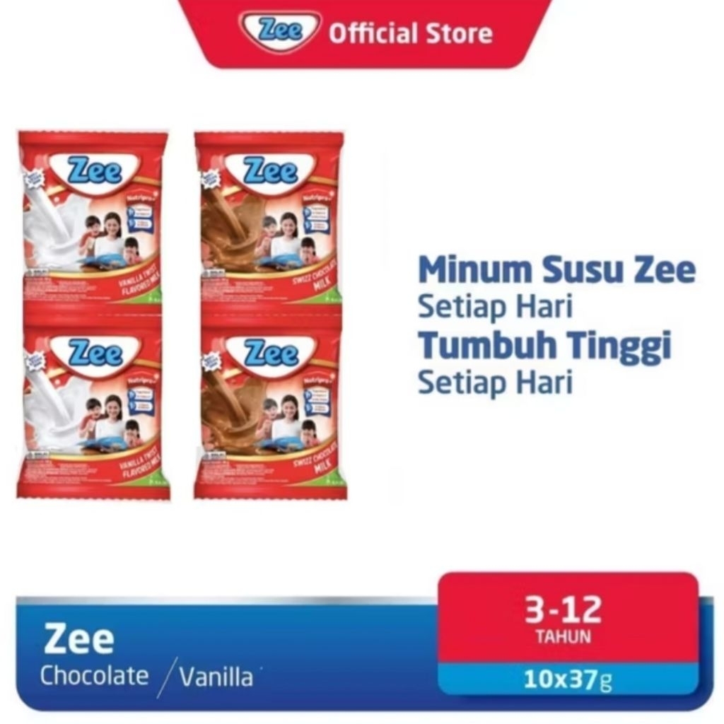 susu zee 340 gram swiss chocolate vanila strawberry 3-12 tahun 10 pc / 270 gr