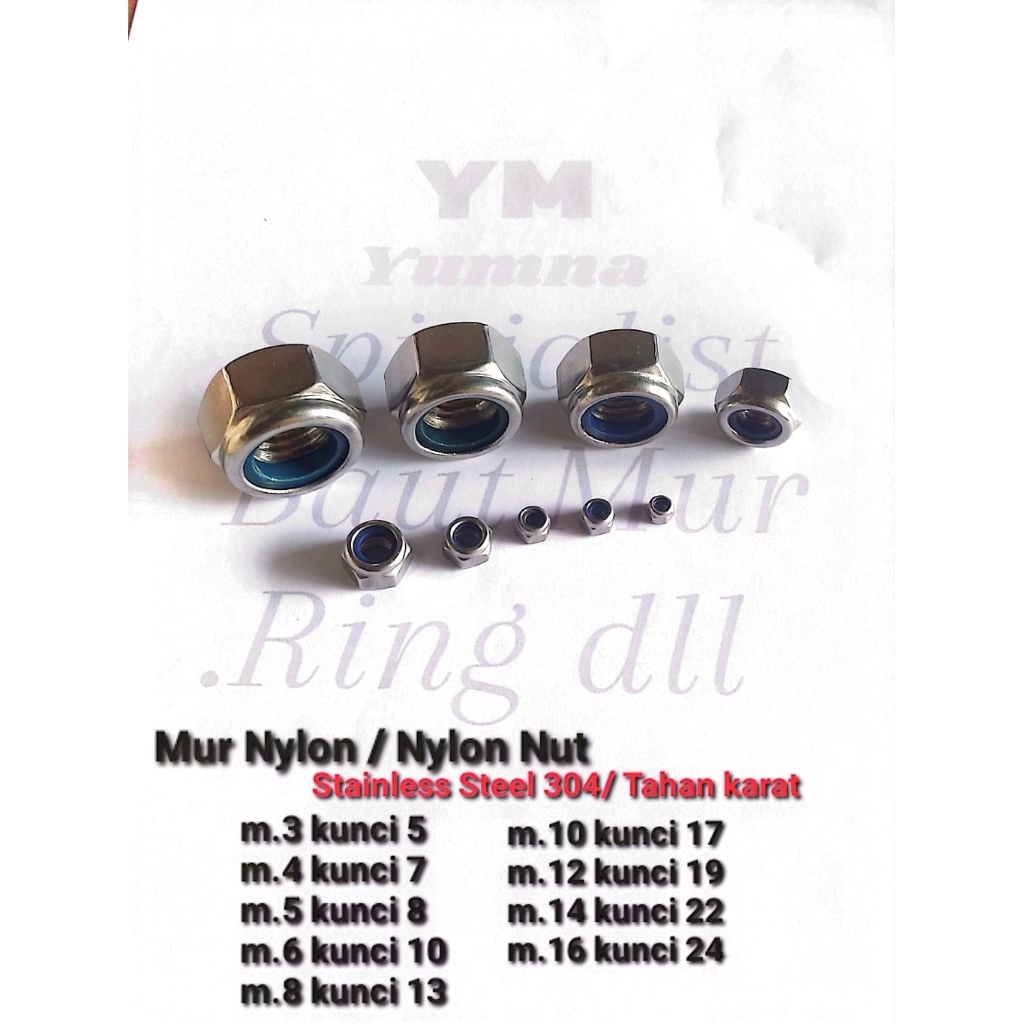 Mur Nylon Stainless 304 (m.6x1,0)-(m.8x1,25)-(m.10x1,50)