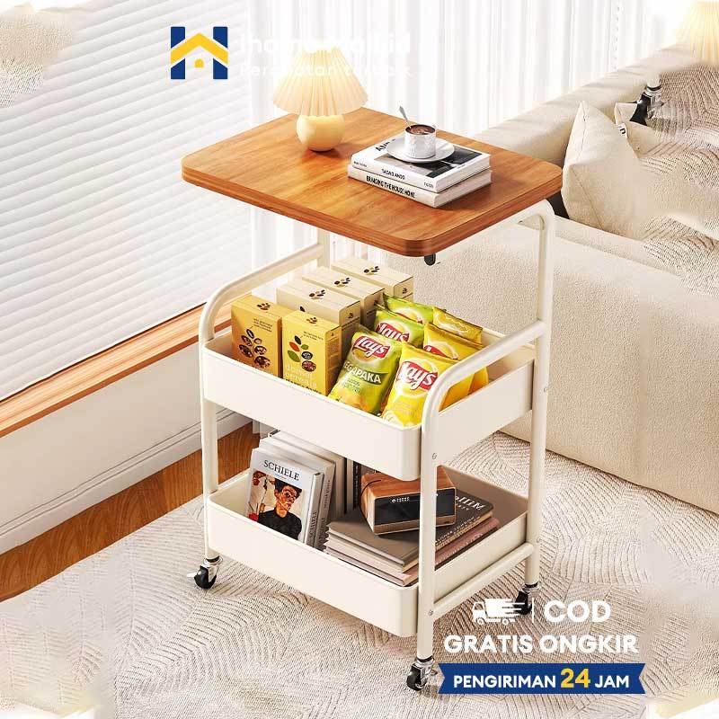 Rak Troli Susun Serbaguna Rak Penyimpanan Tiga Lapis Rak Kamar Dengan Roda Rak Besi Siku 3 Susun