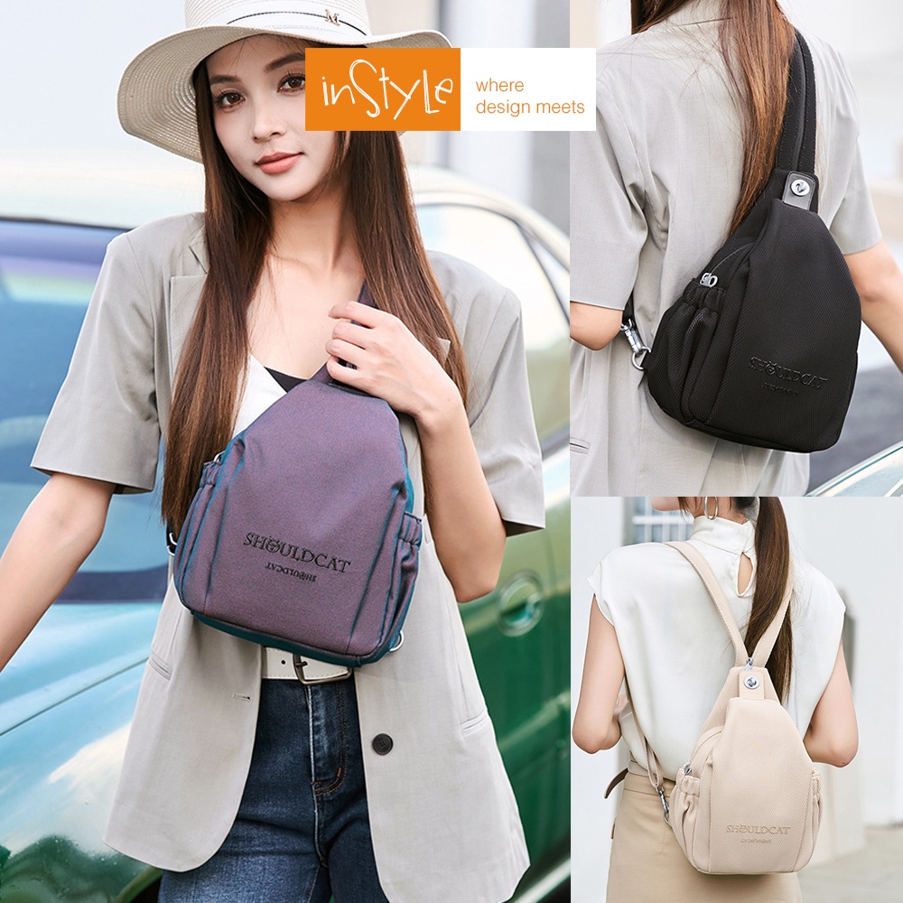 Tas Ransel Selempang 2in1 Nylon Anti-Air Backpack Sling Korean Style Wanita (T14-079-6623)