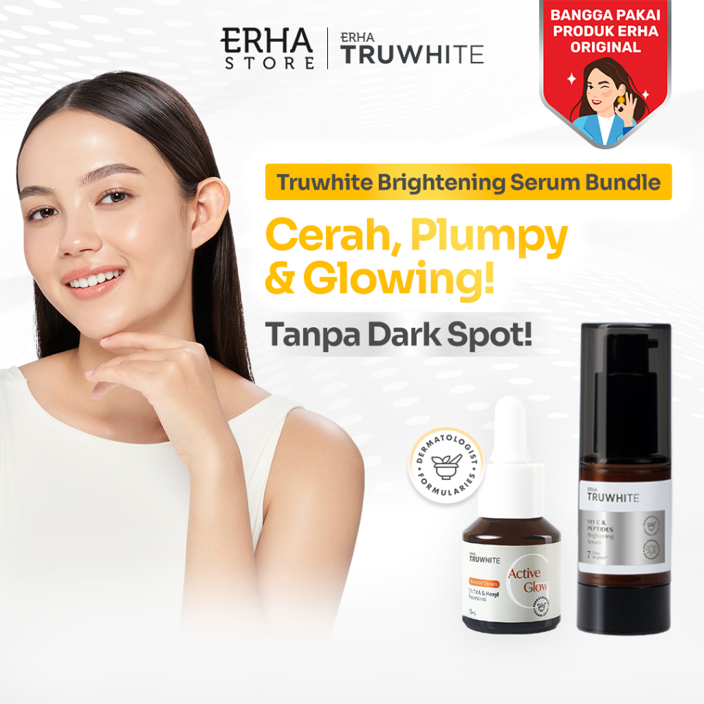 [BUNDLE] ERHA Truwhite Brightening Serum & Active Glow Booster - Paket Hemat untuk Cerah, Plumpy & G