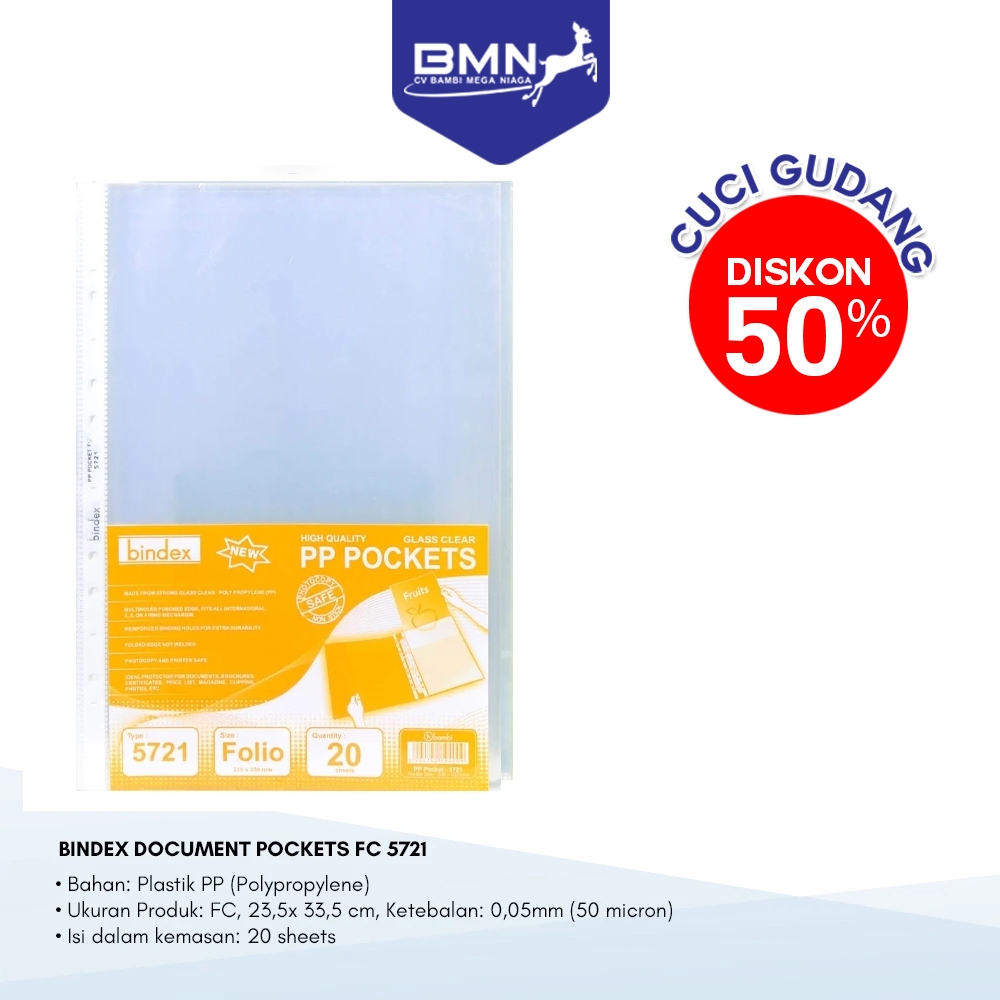 

Bindex Document Pocket Transparant Sleeve Folio Tebal 0.05 mm kode 5721 (CUCI GUDANG)
