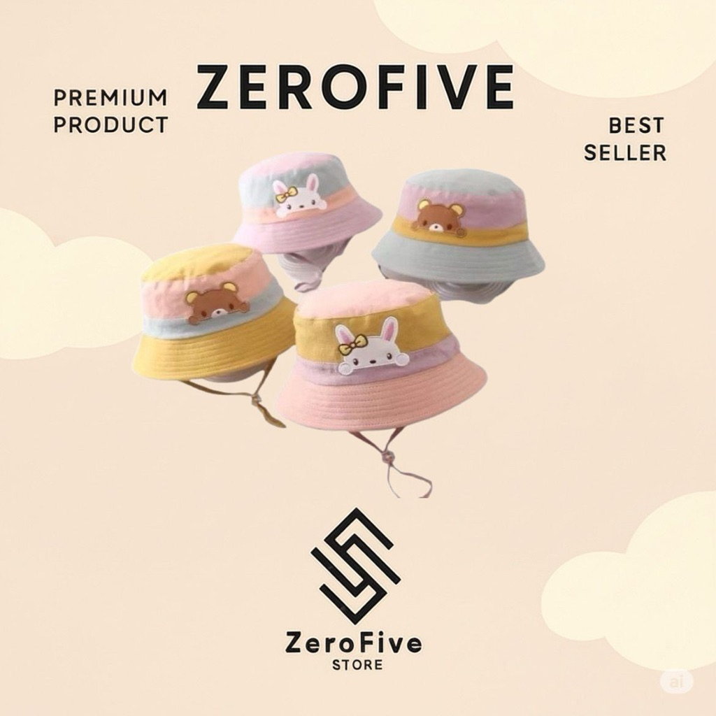 TOPI BUCKET BORDIR ANAK PEREMPUAN RABBIT BEAR TOPI BUNDAR PEREMPUAN
