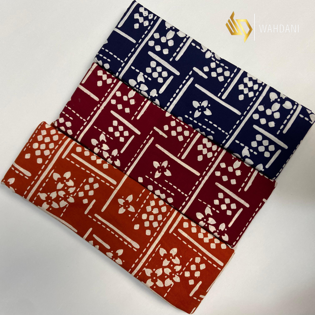 Wahdani - Kain Batik Cap  Sashiko Garis Bunga Motif Rayya