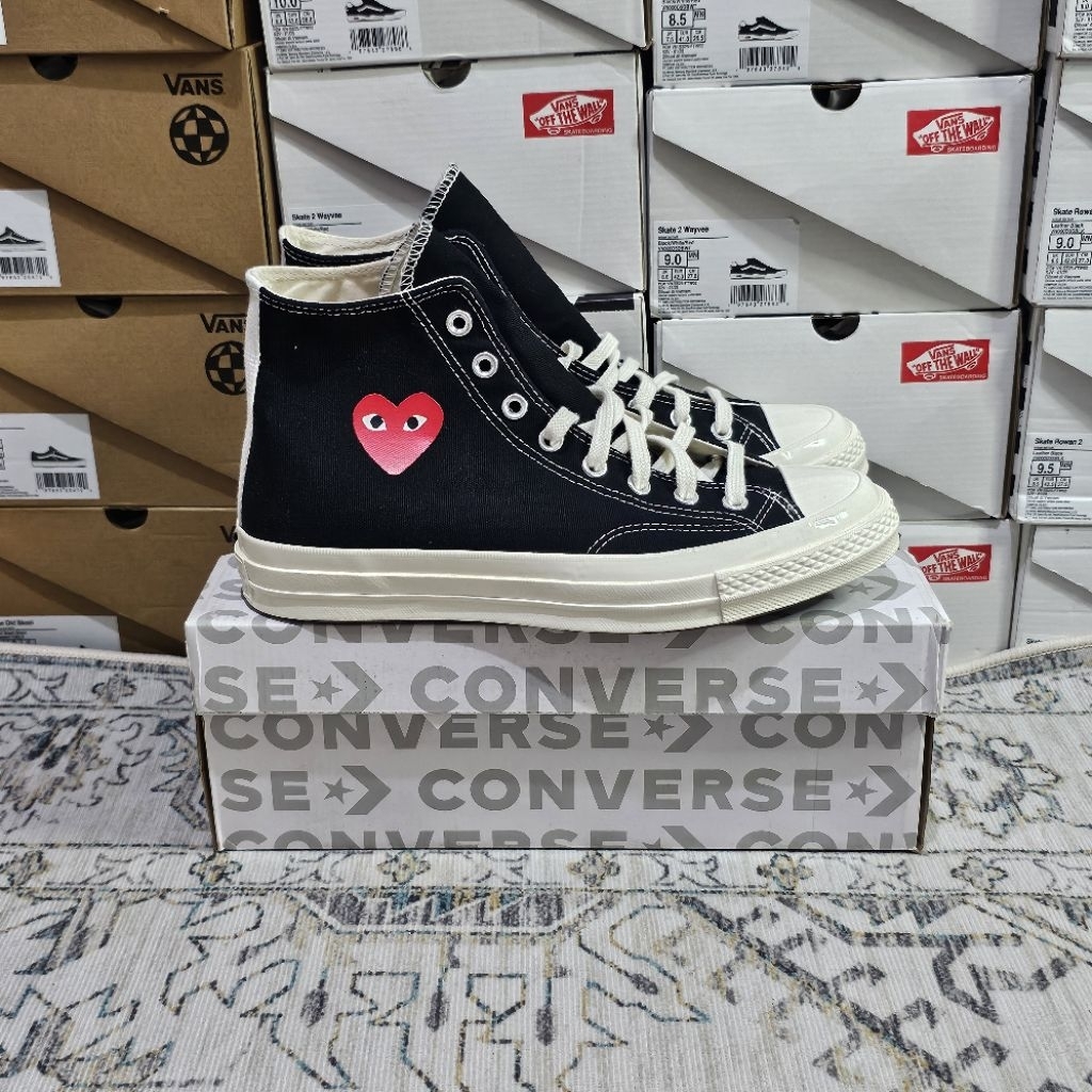 Sepatu Converse x Comme Des Garcons CDG Play Chuck Taylor All Star 70s High Small Heart Black White 
