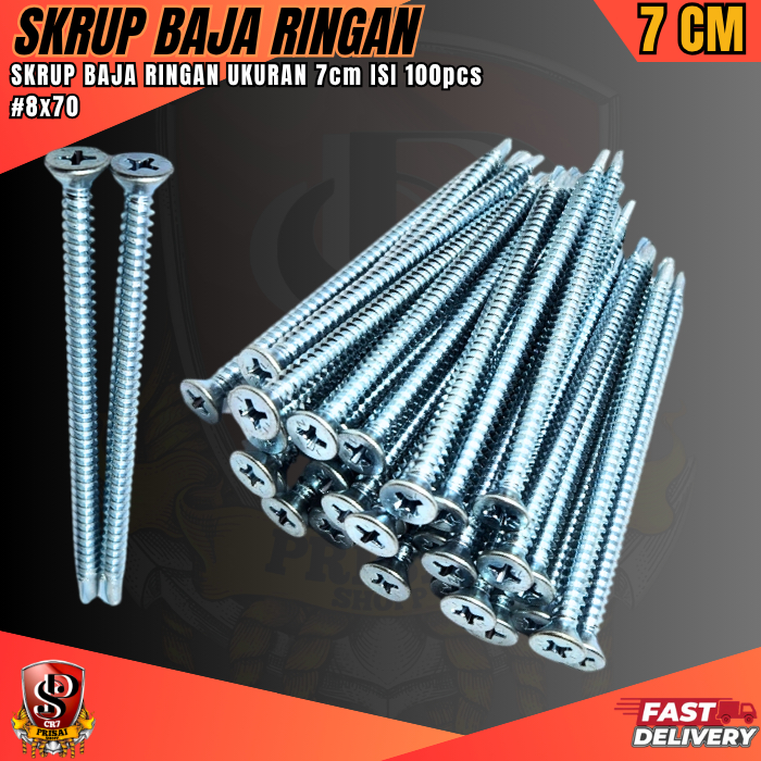 SEKRUP BAJA RINGAN UKURAN #8X70 7CM 1BUNGKUS ISI 100PCS / SKRUP BAJA RINGAN / BAUT SKRUP ROOFING SER