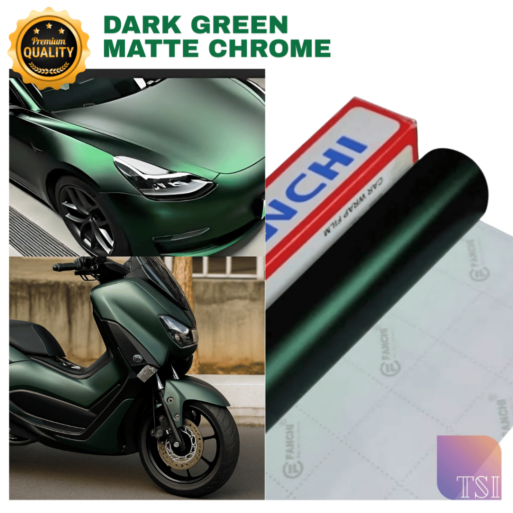 Stiker Skotlet Motor Hijau Tua Doff Satin Matte Chrome Dark Green Krom Metallic Mobil Motor Tahan Pa