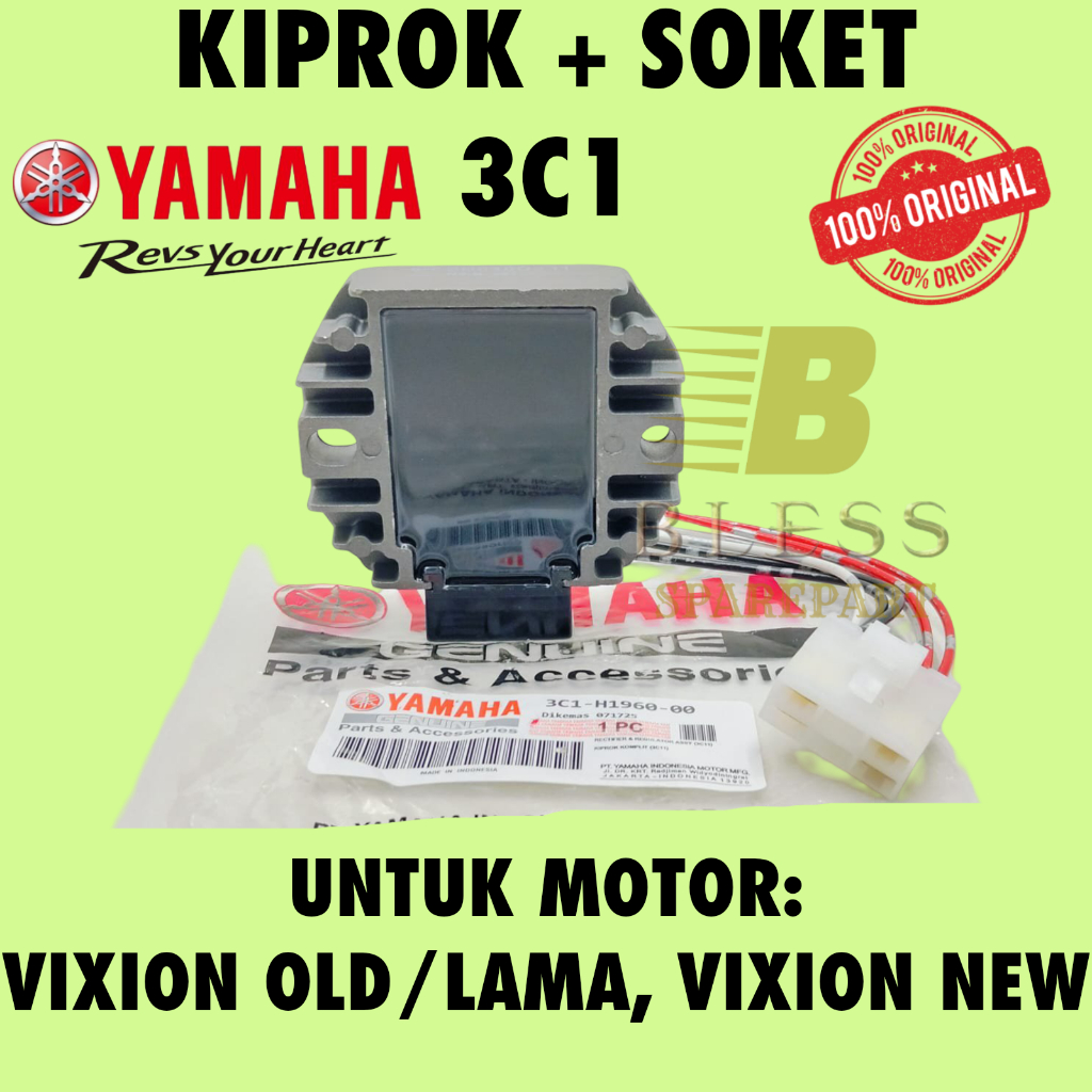 PAKET KIPROK/REGULATOR+SOKET KODE-3C1 YAMAHA VIXION OLD/LAMA&VIXION NEW ASLI PRESISI YAMAHA YGP ORI.