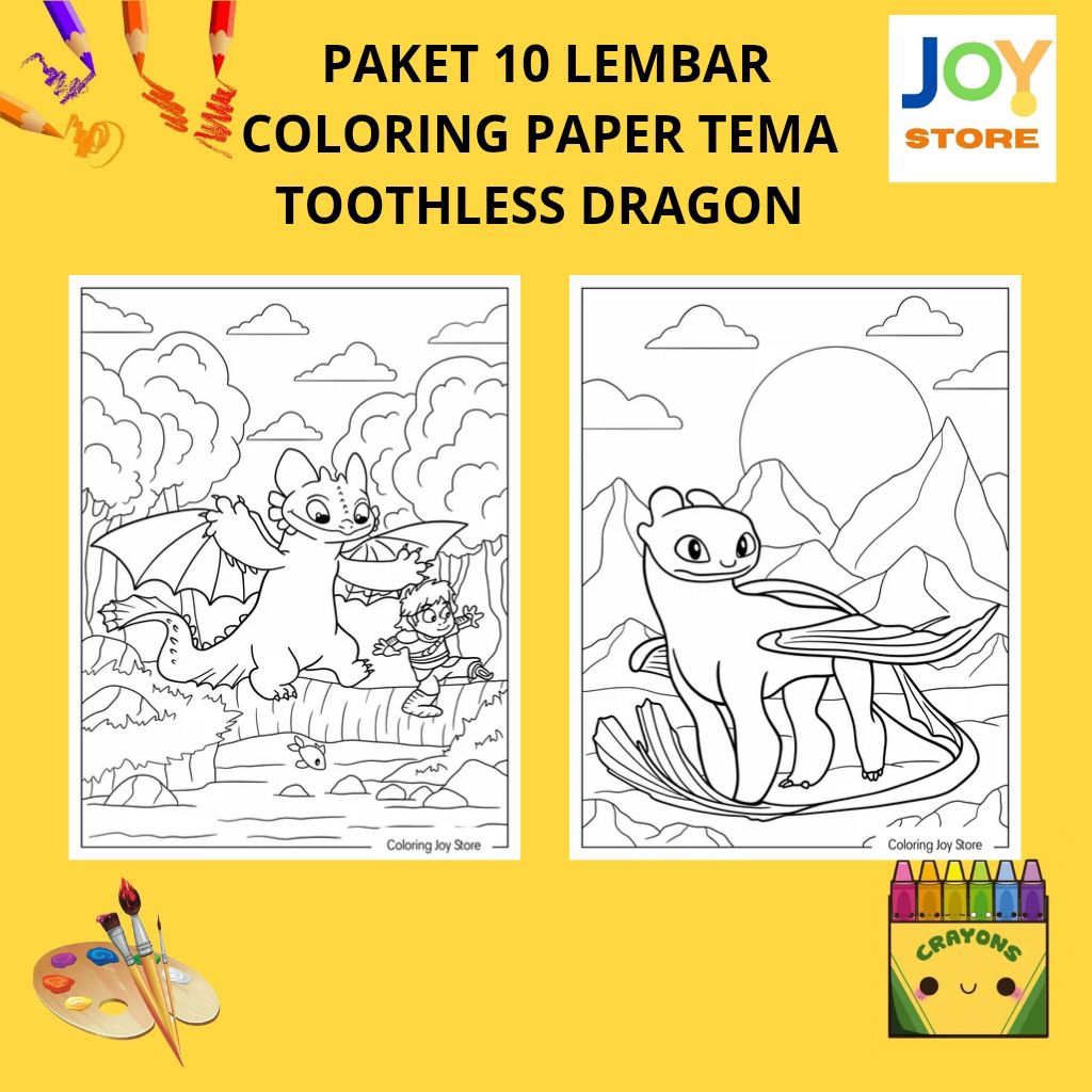 

PAKET 10 Lembar Kertas Gambar Mewarnai Tema Toothless Dragon / How to Train Your Dragon Film Series / Animasi Ukuran A4 150 gsm - Coloring Paper 146